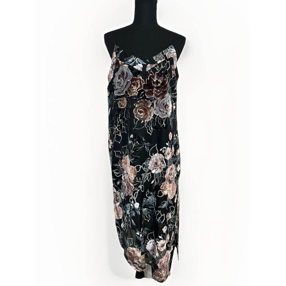 Nanette Lepore Burnout Velvet Dark Floral Whimsigoth Asymmetrical Slip Dress 8
